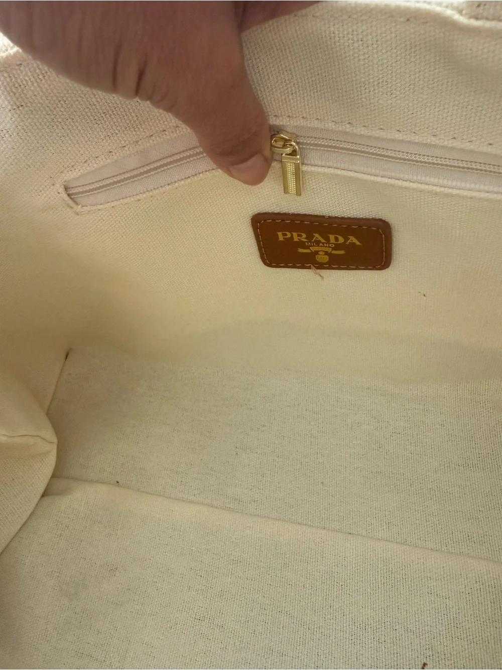 Designer Inspired Cream Canvas Tote with Tan Leather Trim
